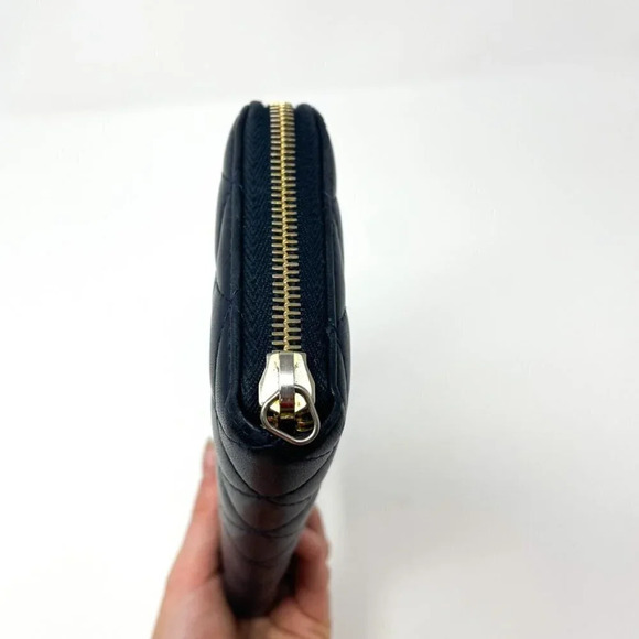Chanel CC Quilted Lambskin Leather L  Gusset Zipper Long Wallet Dark Navy Blue - Picture 7 of 14